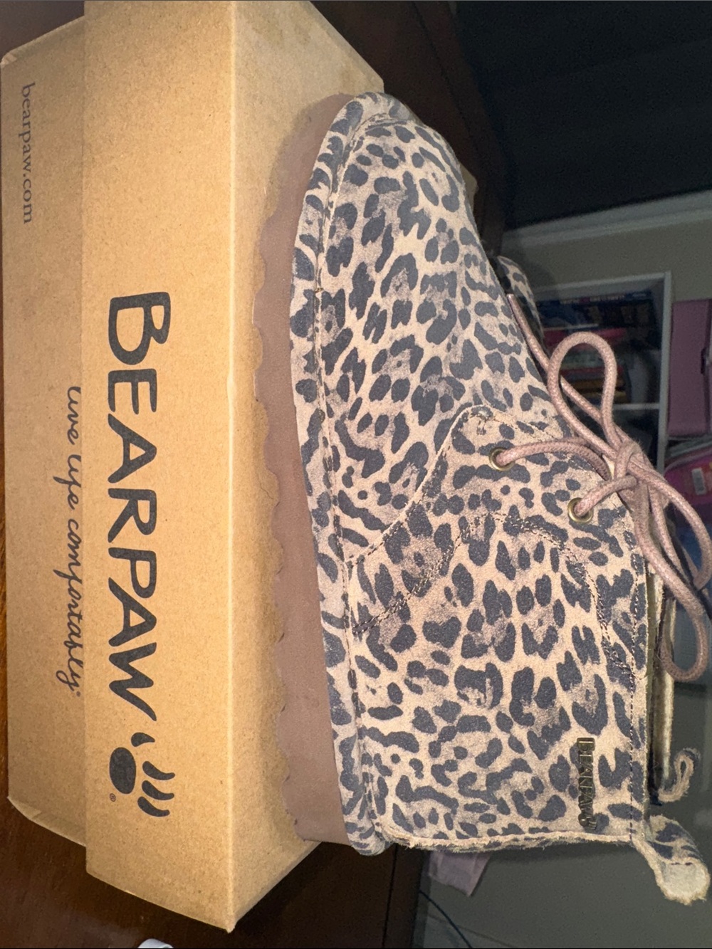 Bearpaw Leopard Print Sherpa Lined Ankle Boots - Brown - Picture 3 of 7